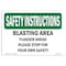 Signmission OSHA INSTRUCTIONS, 7" Height, Decal, 10" x 7", Landscape, Blasting Area Flagger Ahead Please Stop OS-SI-D-710-L-11427 - alternate 1